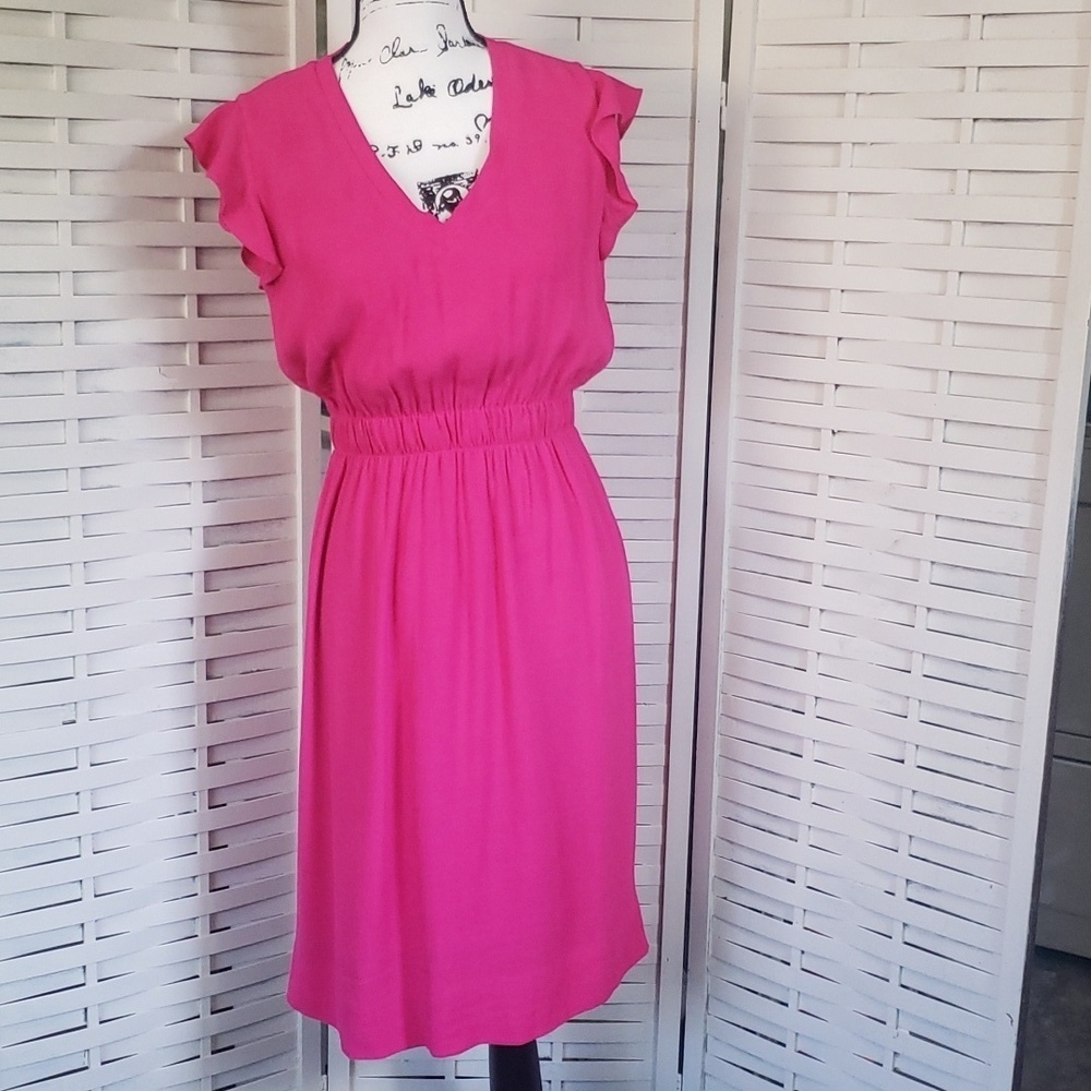 Kate Spade fuchsia short sleeves elastic waist knee length dress 4
